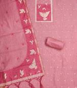 Pink muga cotton jamdani suit dress material with dupatta