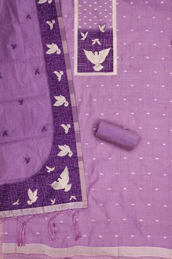Purple muga cotton jamdani suit dress material with dupatta