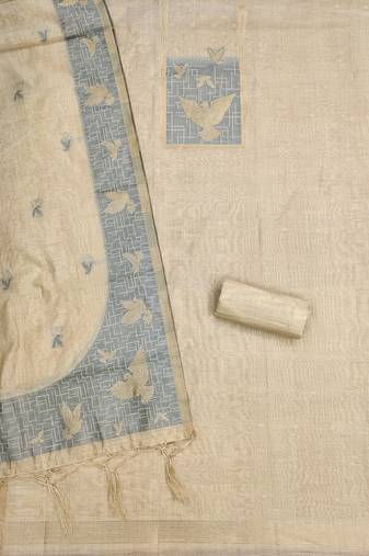 Cream muga cotton jamdani suit dress material with dupatta