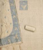 Cream muga cotton jamdani suit dress material with dupatta