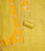 Yellow muga cotton jamdani suit dress material with dupatta