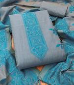 Grey jamdani silk blend dress material