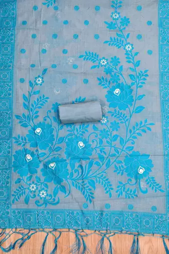 Grey jamdani silk blend dress material