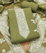 Light mehendi jamdani silk blend dress material