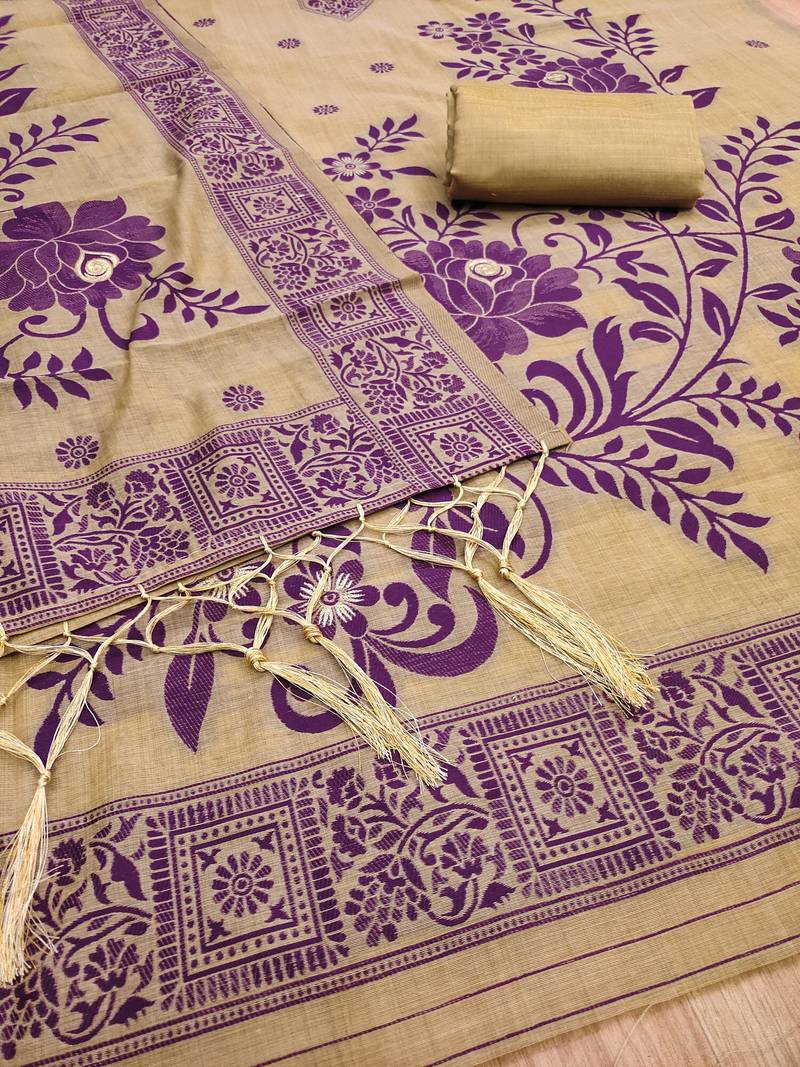 Chikoo jamdani silk blend dress material