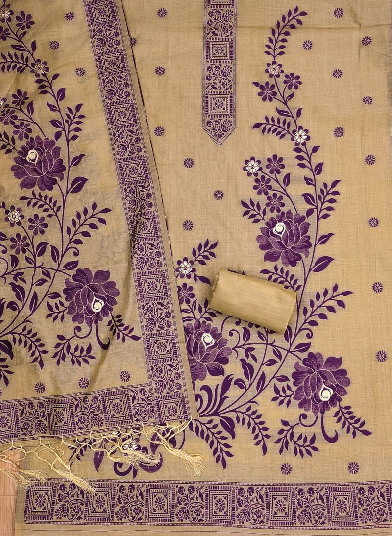 Chikoo jamdani silk blend dress material