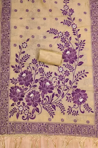 Chikoo jamdani silk blend dress material