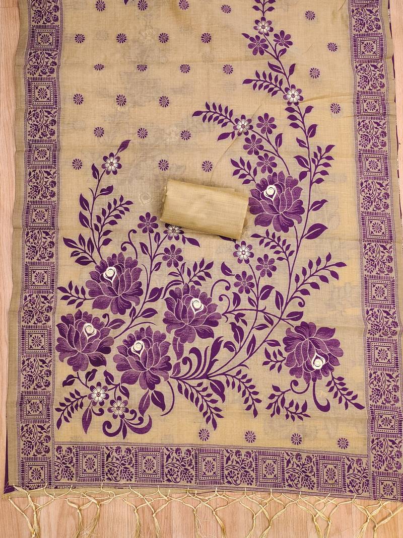 Chikoo jamdani silk blend dress material