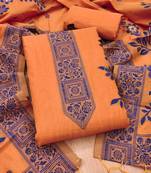 Orange jamdani silk blend dress material