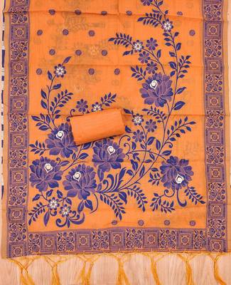 Orange jamdani silk blend dress material 4