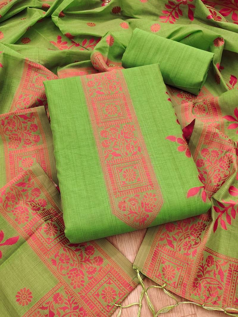 Pista jamdani silk blend dress material