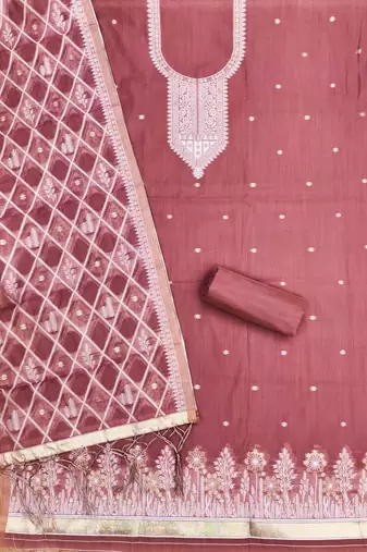 Pink jamdani silk blend dress material