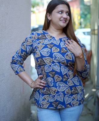 indigo kalamkari handblock printed cotton top 2