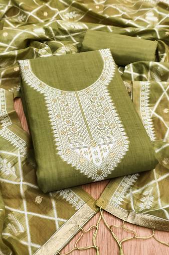 Mehendi jamdani silk blend dress material