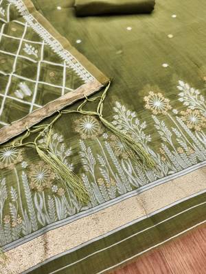 Mehendi jamdani silk blend dress material 2