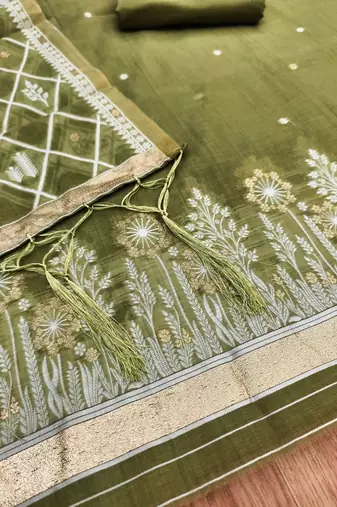 Mehendi jamdani silk blend dress material