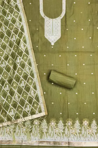 Mehendi jamdani silk blend dress material