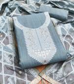 Grey jamdani silk blend dress material