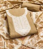 Chikoo jamdani silk blend dress material