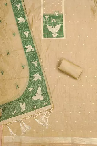 Chikoo jamdani silk blend dress material