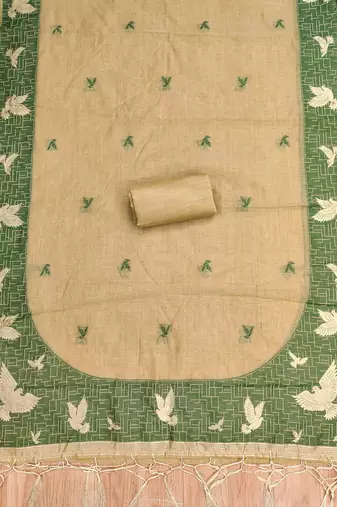 Chikoo jamdani silk blend dress material