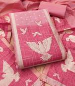 Pink jamdani silk blend dress material