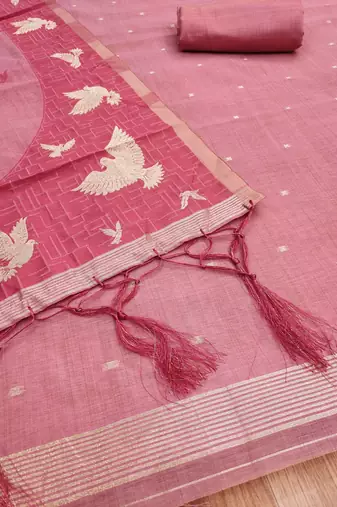 Pink jamdani silk blend dress material