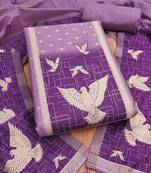 Purple jamdani silk blend dress material