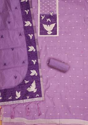 Purple jamdani silk blend dress material 3