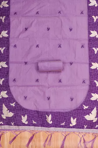 Purple jamdani silk blend dress material