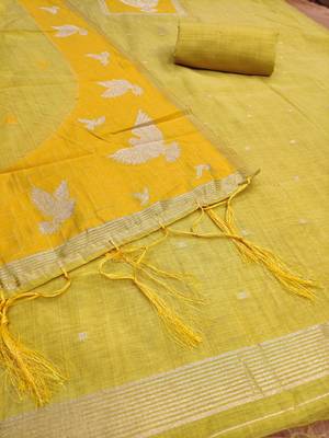 Yellow jamdani silk blend dress material 2