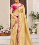 yellow golden embroidery with dori and sequins silk saree