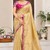 yellow golden embroidery with dori and sequins silk saree