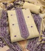 Cream jamdani silk blend dress material
