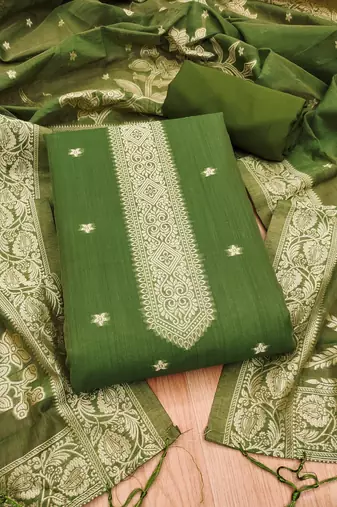 Mehendi jamdani silk blend dress material