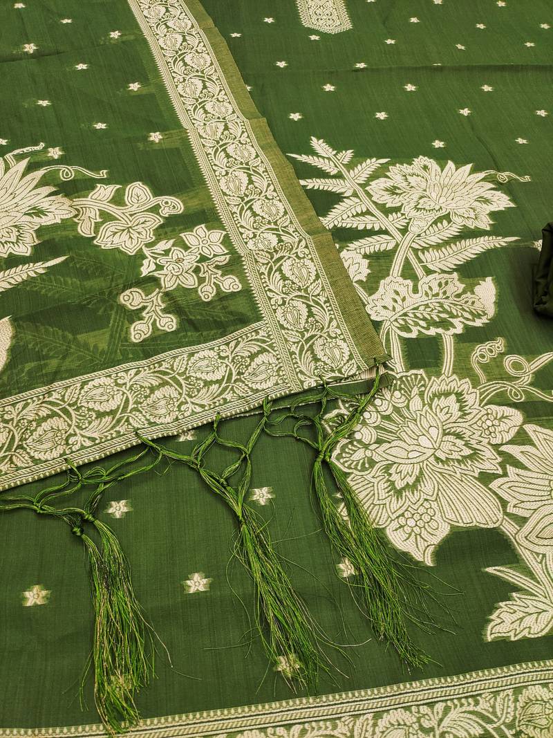Mehendi jamdani silk blend dress material