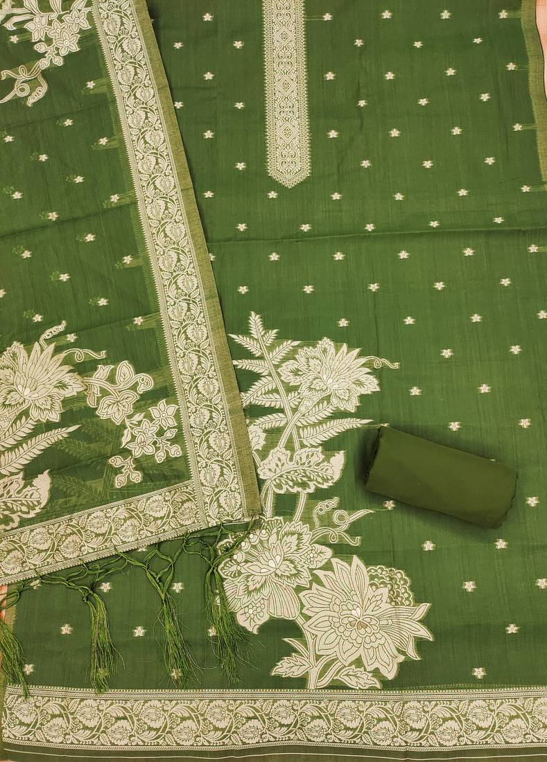 Mehendi jamdani silk blend dress material