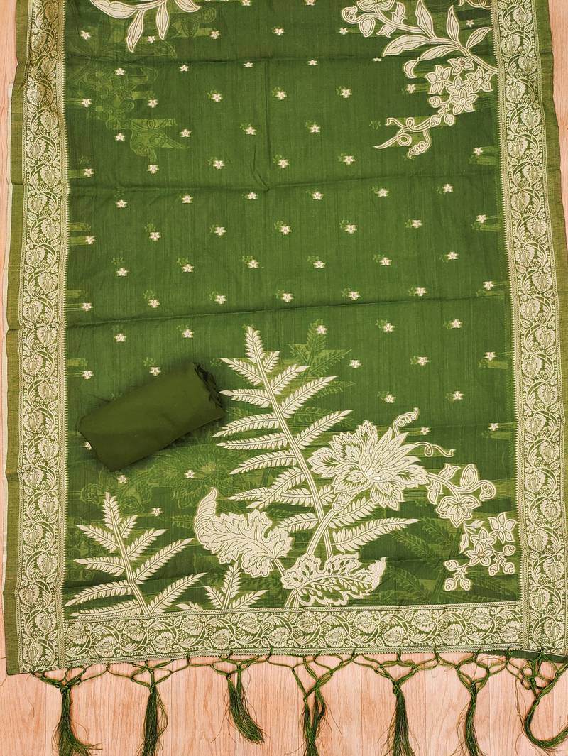 Mehendi jamdani silk blend dress material
