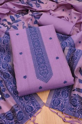 Purple jamdani silk blend dress material