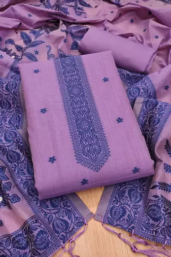 Purple jamdani silk blend dress material