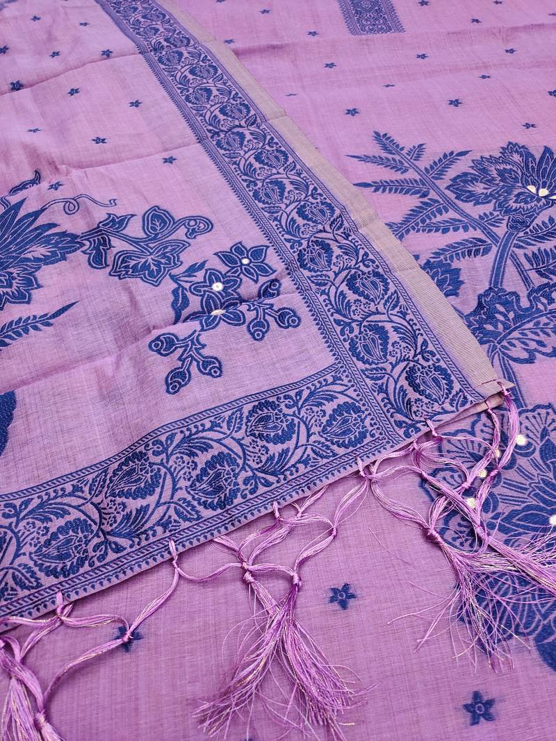 Purple jamdani silk blend dress material