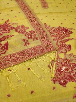 Yellow jamdani silk blend dress material 2
