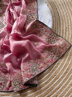 baby pink golden embroidery with dori and sequins silk saree 4