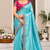 sky blue golden embroidery with dori and sequins silk saree