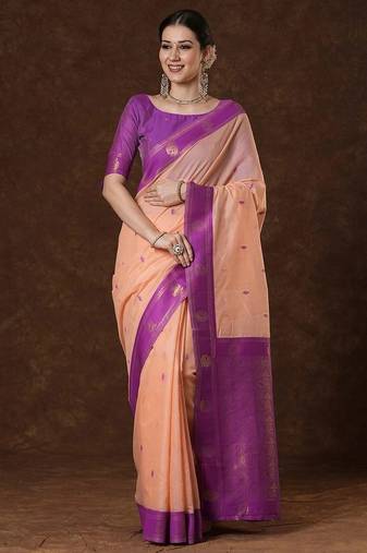Multi color art silk saree with blouse
