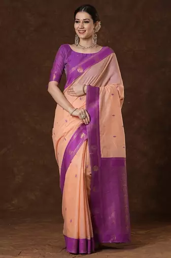 Multi color art silk saree with blouse
