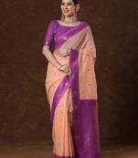 Multi color art silk saree with blouse
