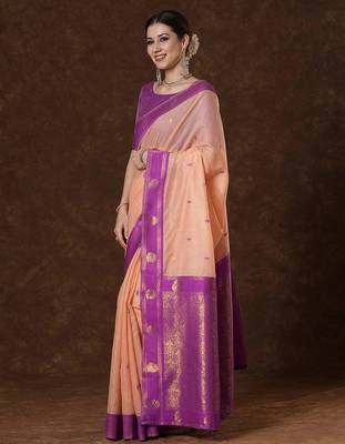 Multi color art silk saree with blouse 3