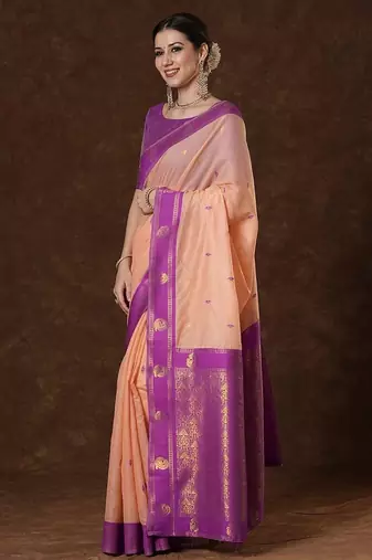Multi color art silk saree with blouse