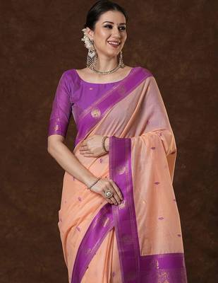 Multi color art silk saree with blouse 4
